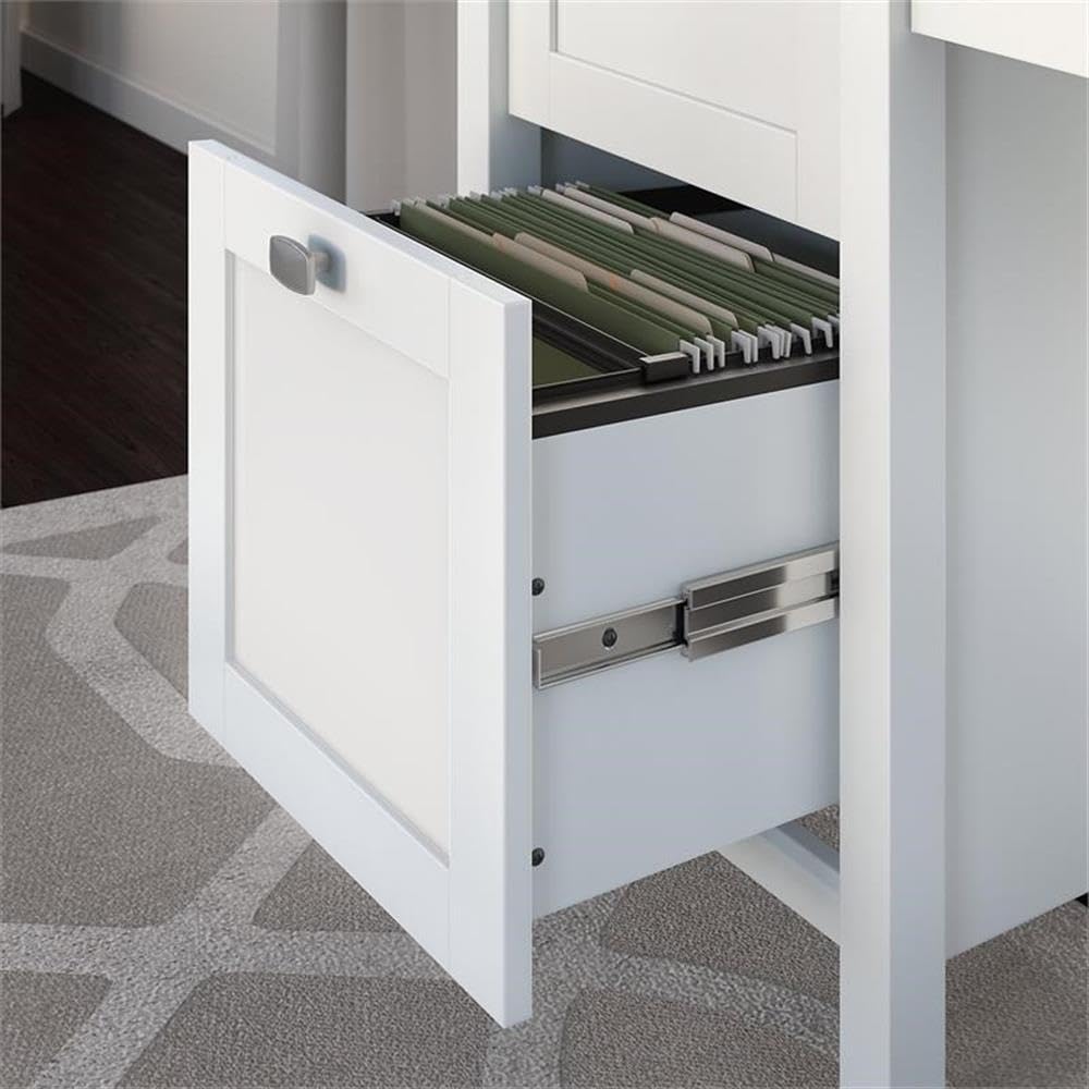 Bush Furniture Home Office Desk with Storage | Broadview Collection Computer Table with Keyboard Tray Drawer and Satin Chrome Hardware | 54Wx23Dx30H