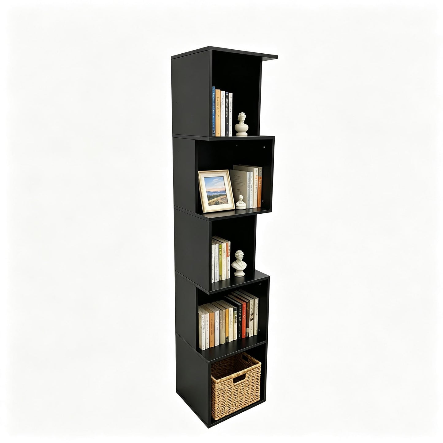 Enjoy Smart 5 Cube Bookshelf, Freestanding 5 Tier Open Display Shelf, Modern Black Cube Storage Organizer with Eco-Friendly Melamine Surface for Home Office Bedroom Living Room Study, Black