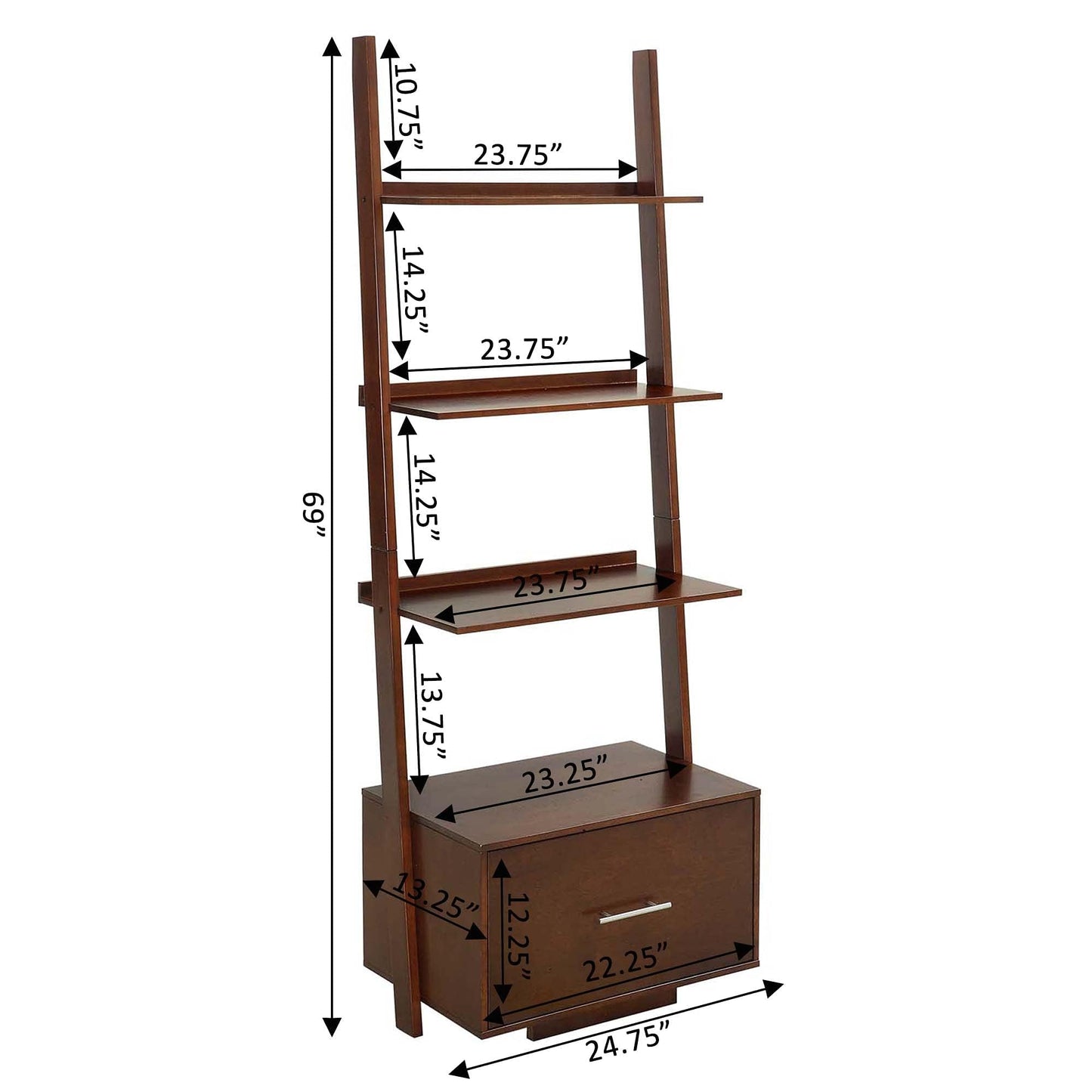 Convenience Concepts American Heritage Ladder Bookcase with File Drawer, Espresso