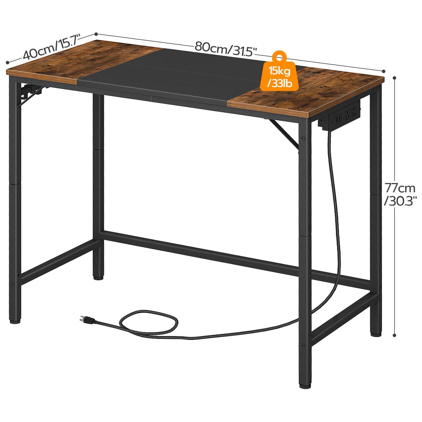 HOOBRO 2-Drawer Mobile File Cabinet, Computer Desk, Home Office Desk with Power Outlet, for Study Room, Home Office, Sturdy and Stable, Easy to Assemble, Rustic Brown BF20WJ01-BF40UDN01