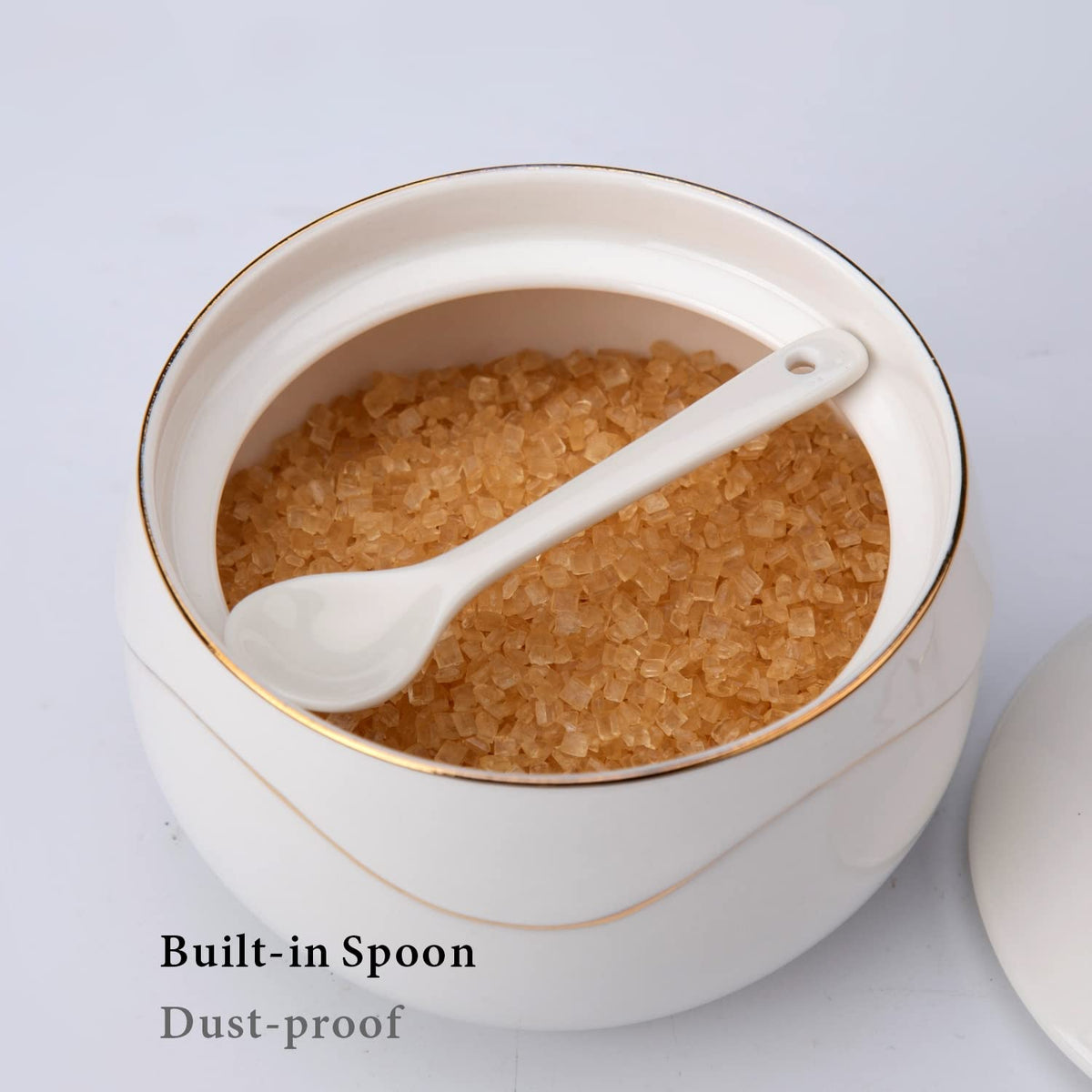 KITCHENDAO Bamboo Salt Cellar and Porcelain Sugar Bowl