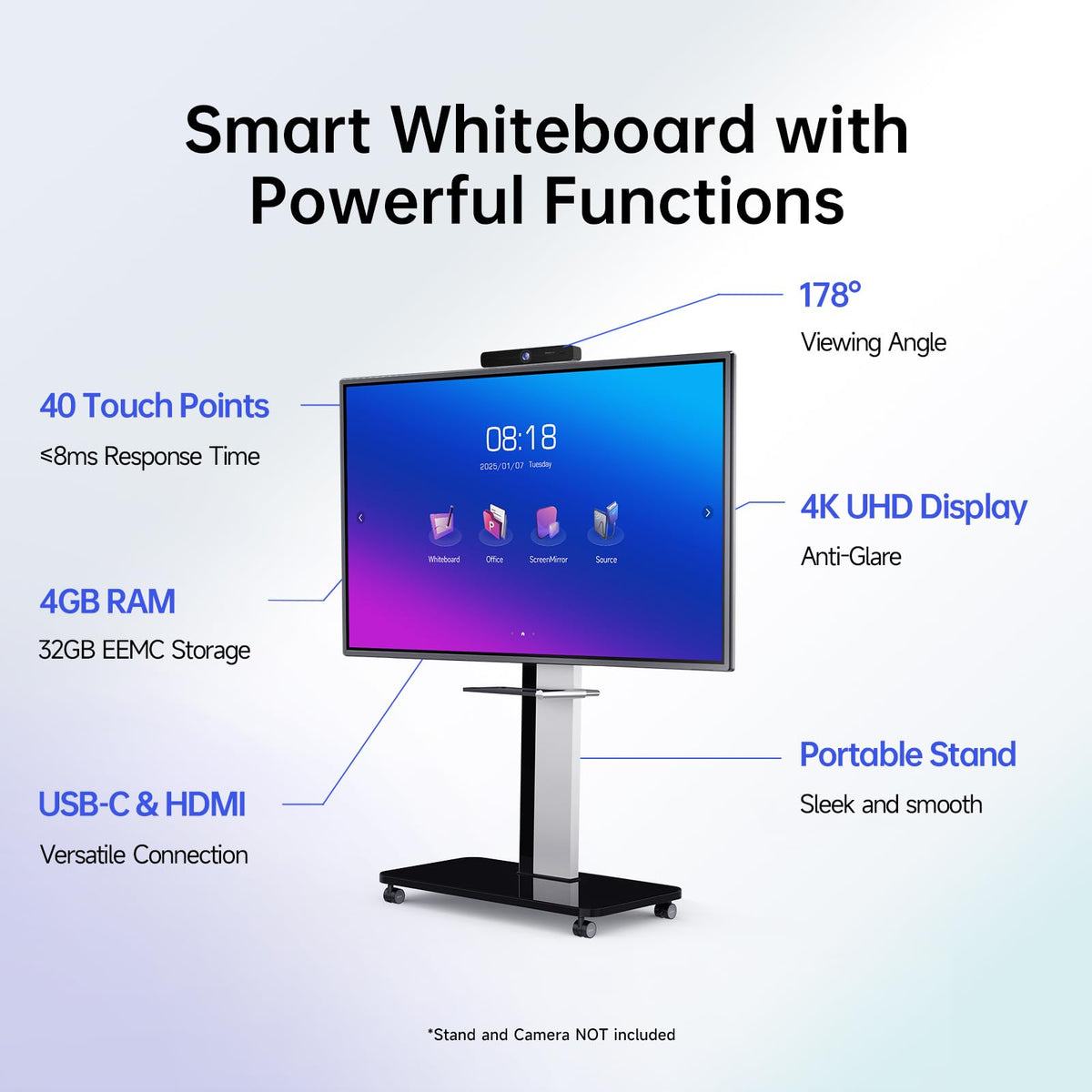 Smart Board, Interactive Whiteboard, 4K UHD Touch Screen Digital Board, Digital Electronic Smartboard for Classroom,Office & Conference Rooms,Open App Ecosystem(Board & Wall Mount Only) (65 Inch)
