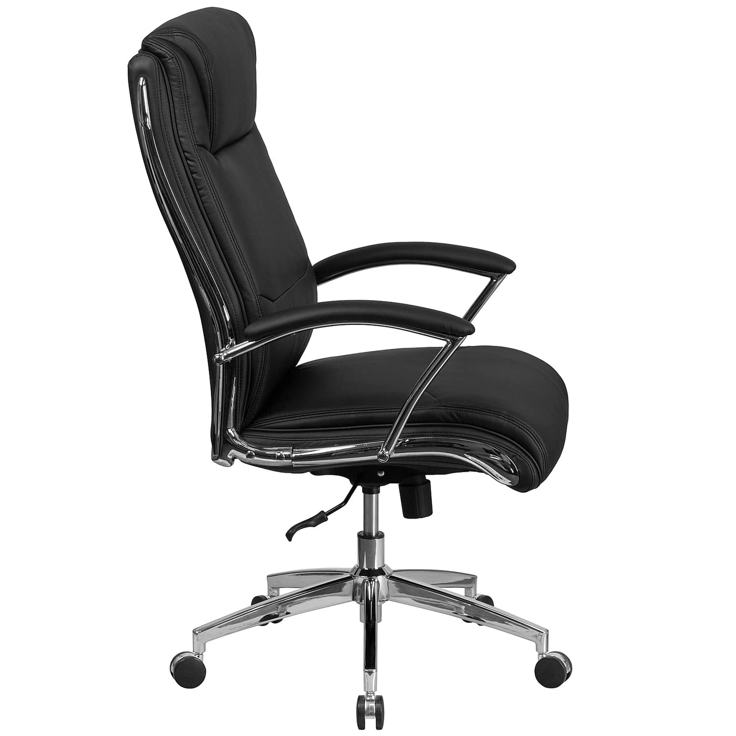 Flash Furniture Rebecca High Back Designer Black LeatherSoft Smooth Upholstered Executive Swivel Office Chair with Chrome Base and Arms