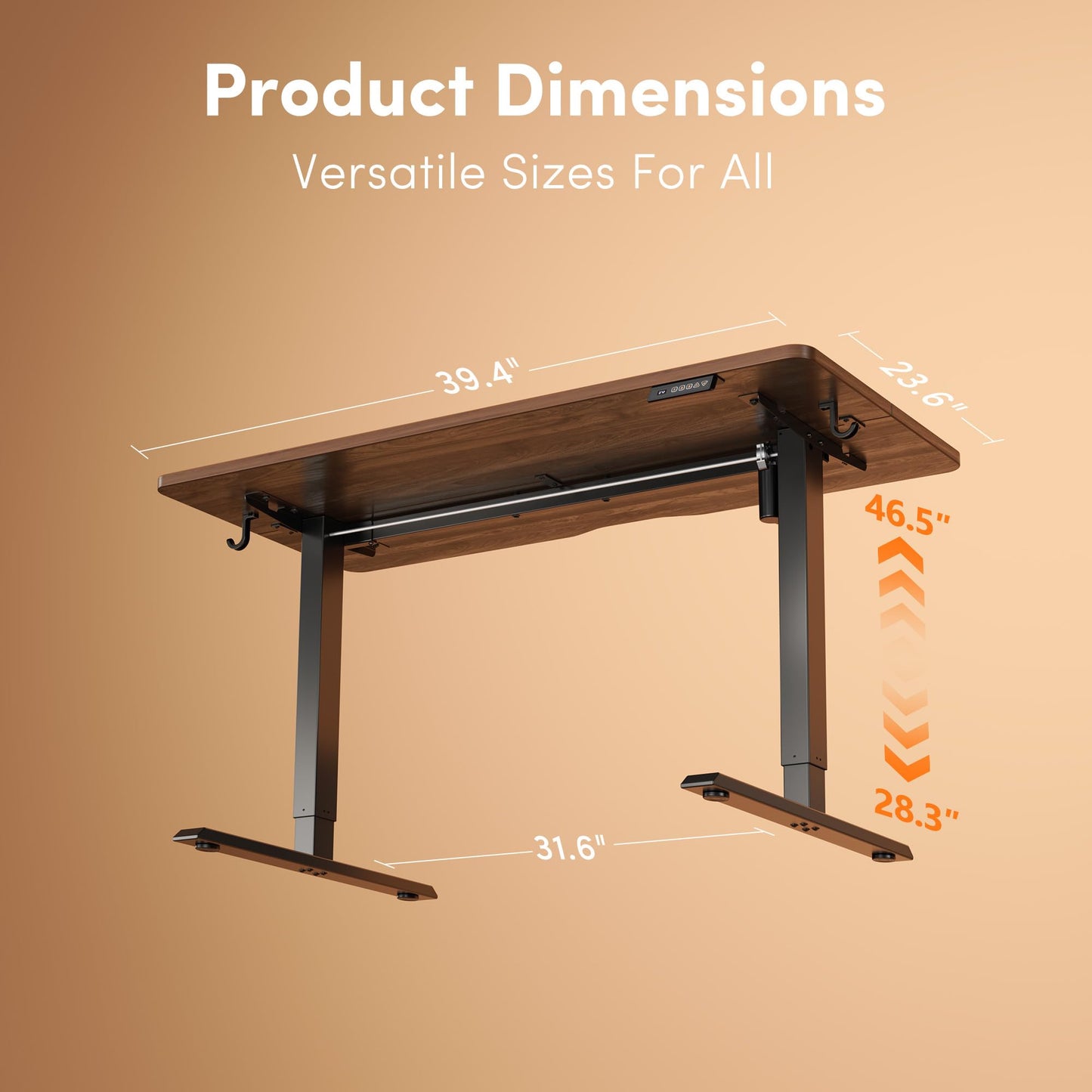 FEZIBO 40 x 24 Inches Electric Standing Desk Adjustable Height, 3 Memory Height Settings, Sit Stand Up Desk for Home Office & Computer Workstation, Dark Walnut