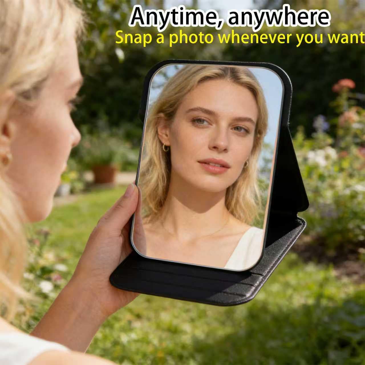 2Pcs Folding Vanity Mirror 10.5 × 7 CM – PU Leather Portable Tabletop Makeup Mirror with Adjustable Stand, Compact Foldable Table Mirrors Design for Home, Bedroom, Dressing Table, Bathroom & Desk