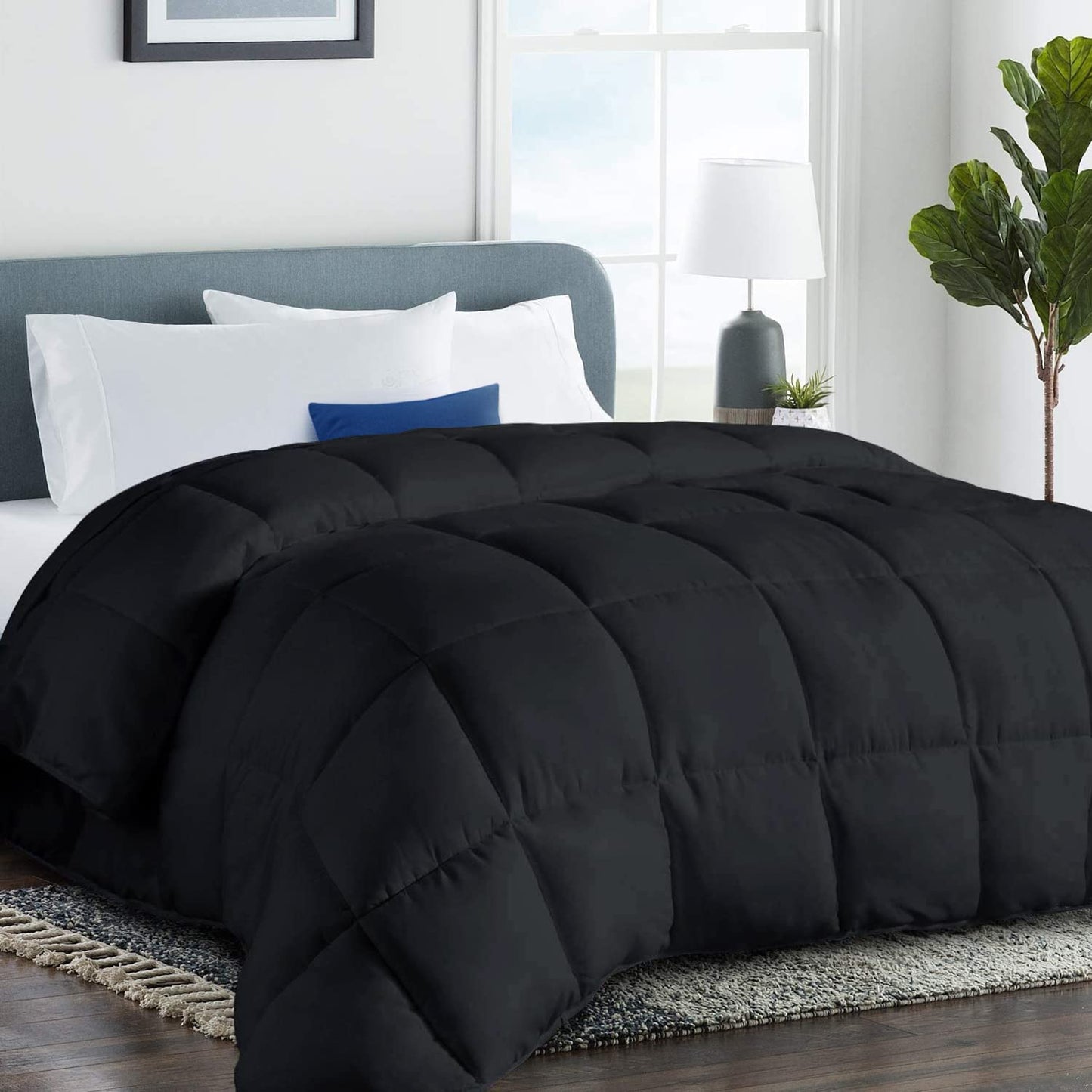 COHOME Premium King Size Comforter, All-Season Quilted Down Alternative Duvet Insert, Luxury Hotel GentleSoft Comforter with Anti-Clump Tech & 8 Tabs - Reversible - Black 90x102 inches