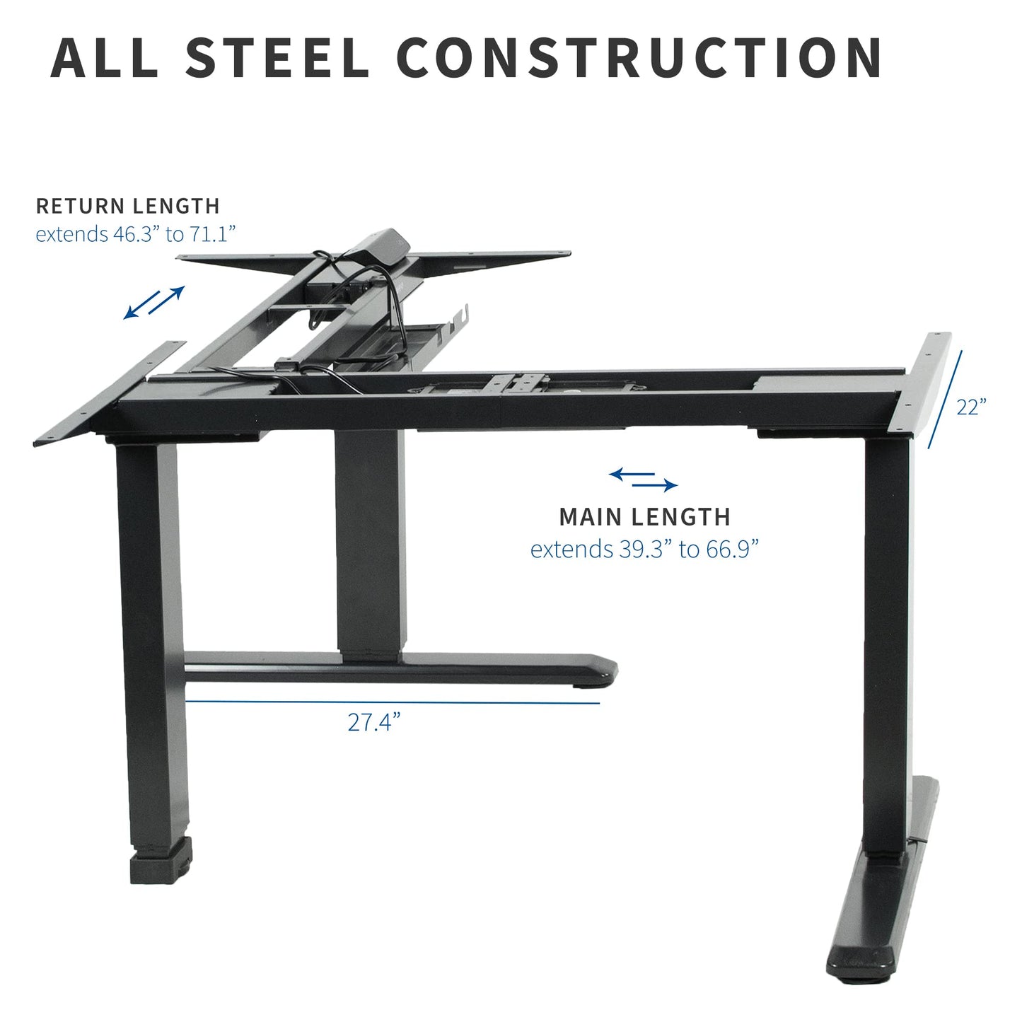 VIVO Electric Motor Sit Standing Height Adjustable Corner 3 Leg Desk Frame, Frame Only, Sit Stand Ergonomic L Frame, DESK-V133E