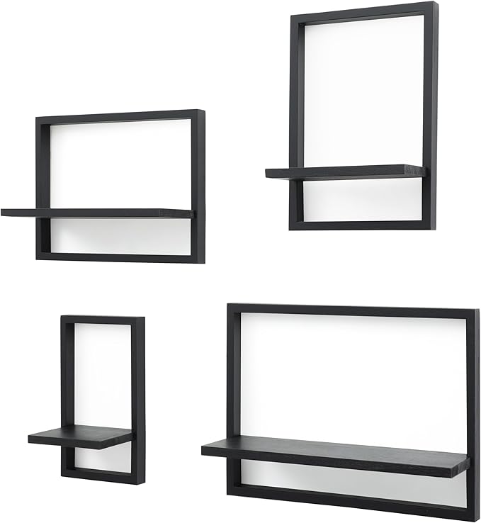 PHOENANCEE Square Floating Shelves, Framed Wall Shelf Decorative Set of 4