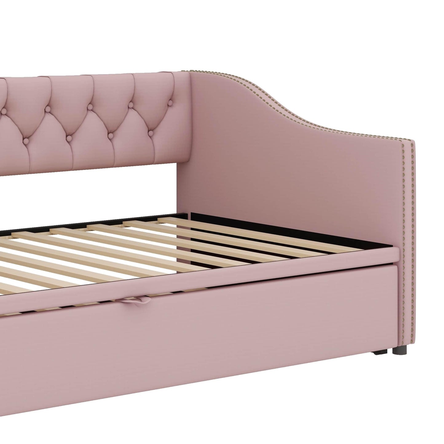 YunNianYang Twin Size Upholstered daybed with Pop Up Trundle (Pink)