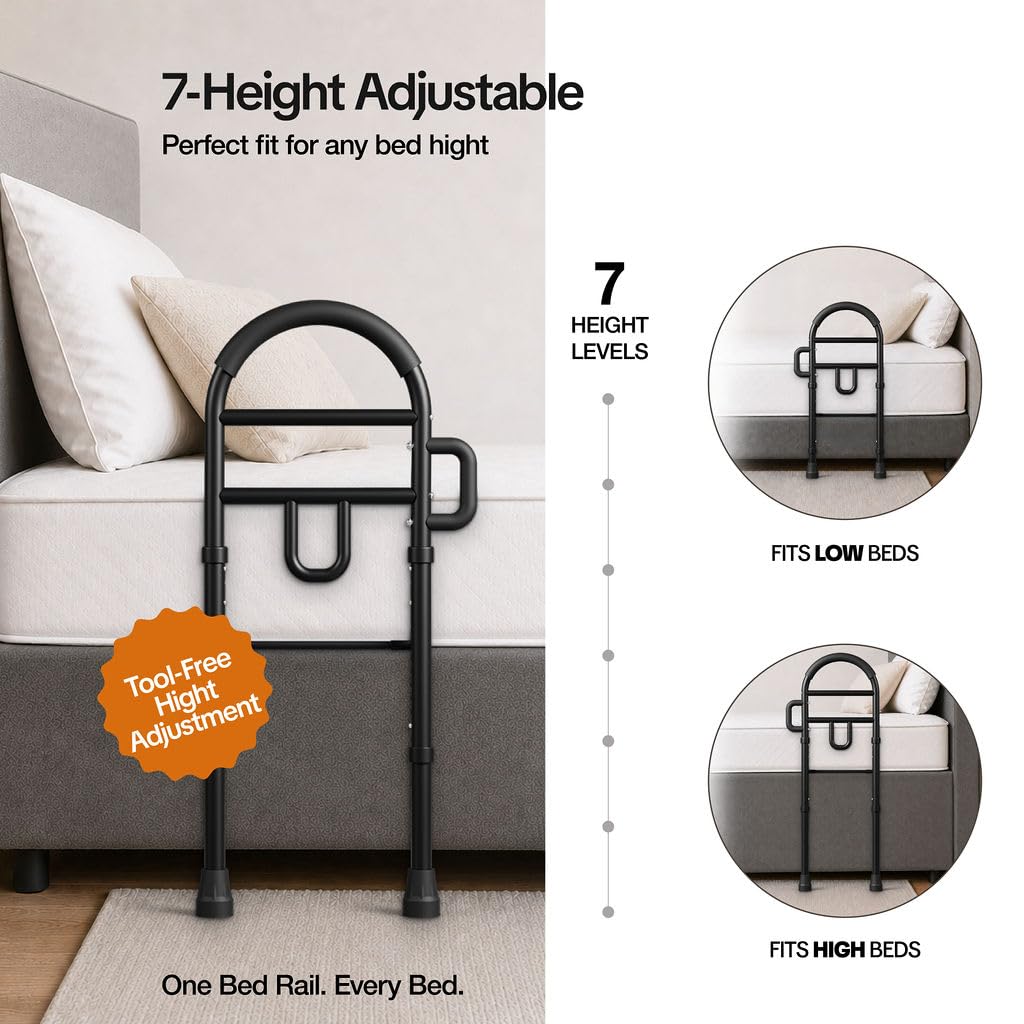Medical king Bed Rails for Elderly Adults Safety Bed Assist Rails for Seniors with Adjustable Heights ASTM Approved Easy to get in or Out of Bed with Floor Support