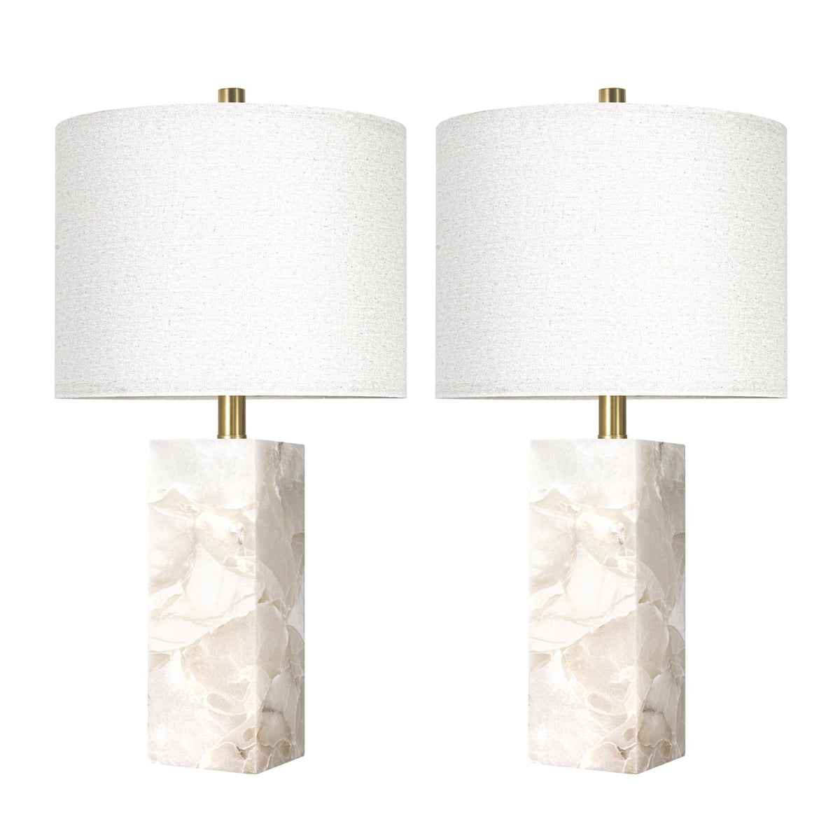 Scenekoy Alabaster Table Lamp Set of 2 with Night Light for Bedroom Living Room, 23" Rotary Switch Bedside Lamp with Linen Shade, Modern Nightstand Lamps for Room Office Dorm (Bulb Included)