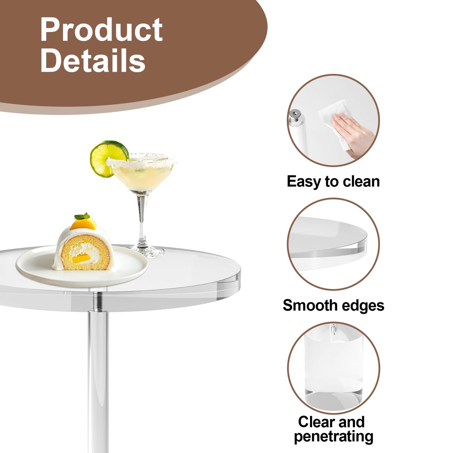 DigDozer Acrylic End Table, Modern Minimalist Acrylic Side Tables, Clear Side Table for Living Room, Bedroom, Office, Drink Table (12" D x 12" W x 21" H, Transparent)