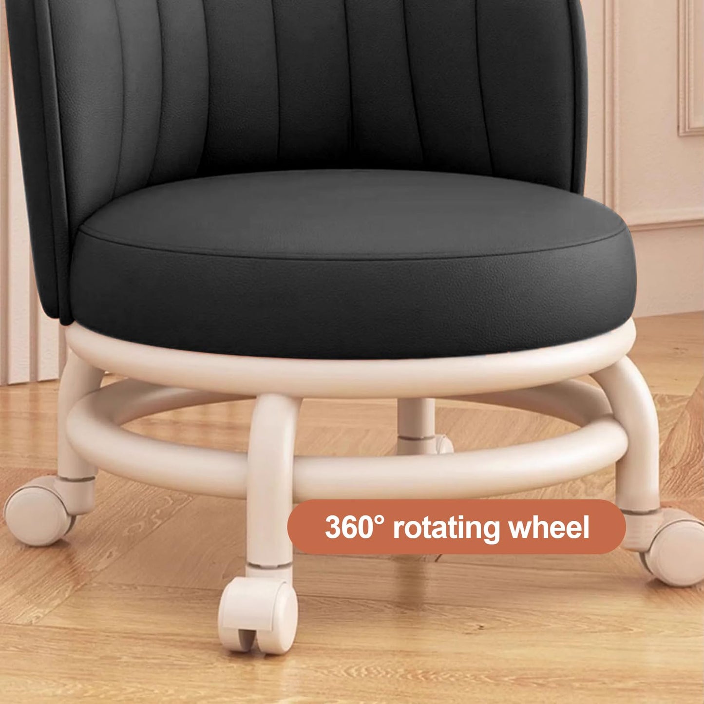 Sejone Low Rolling Stool with Backrest,Rolling Pedicure Seat,Low Stool with Wheels for Home, Office, Garage, Shop, Library (Black)
