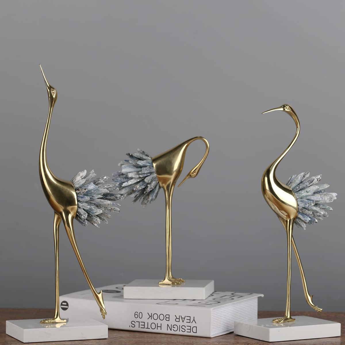 suruim Gold Decor Accents,Brass Birds Statues Gold Home Decor Modern Crystal Decor Ornaments for Living Room, Bedroom, Office Desktop, Cabinets (Blue B)