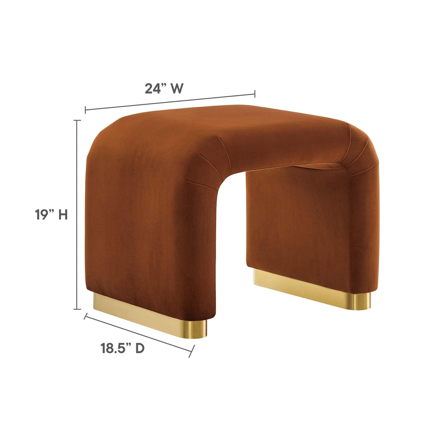 Modway Koda 24" Performance Velvet Upholstered Waterfall Stool or Side Table in Brass Rust, 24 Inches