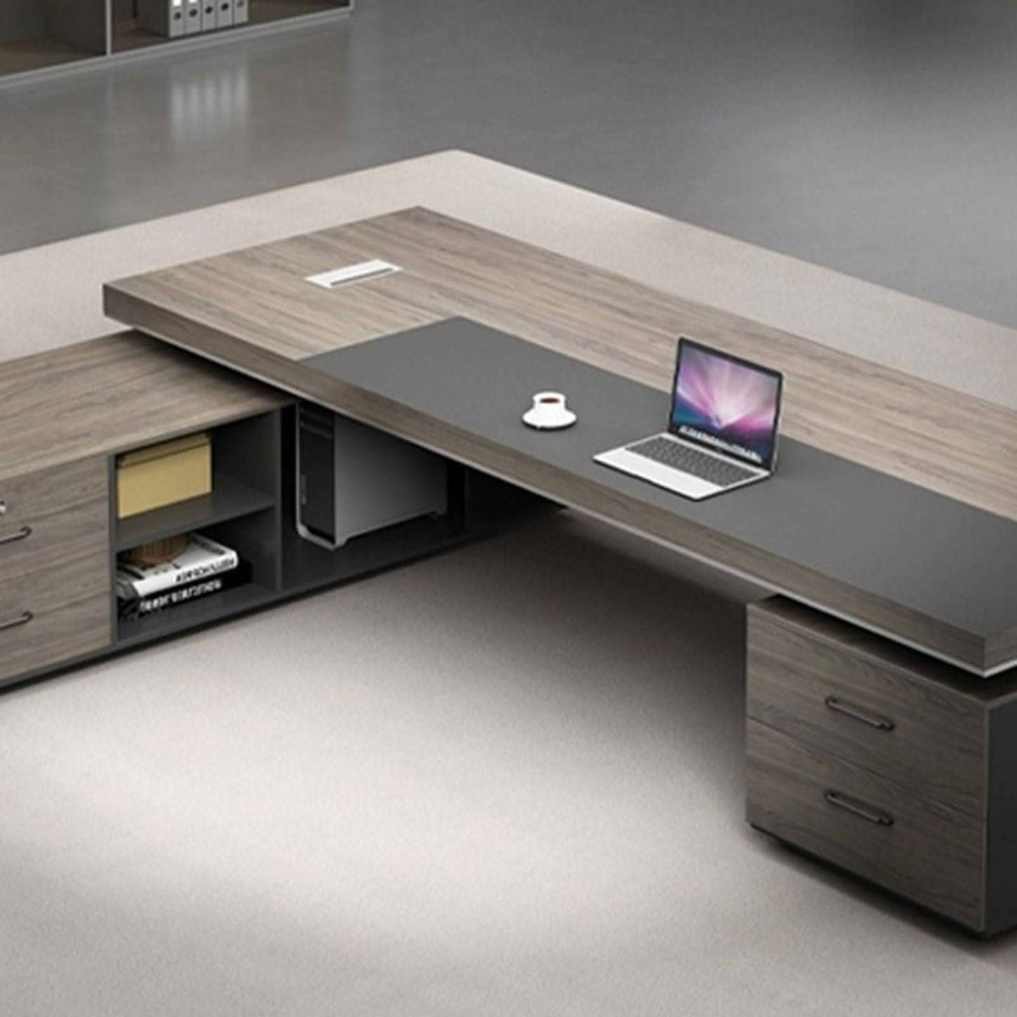 LSIGHTUS Luxury Executive Desk with Shelves and Lateral Cabinet for CEO Boss Manager Gaming Table Business Furniture Workstation for Home Office