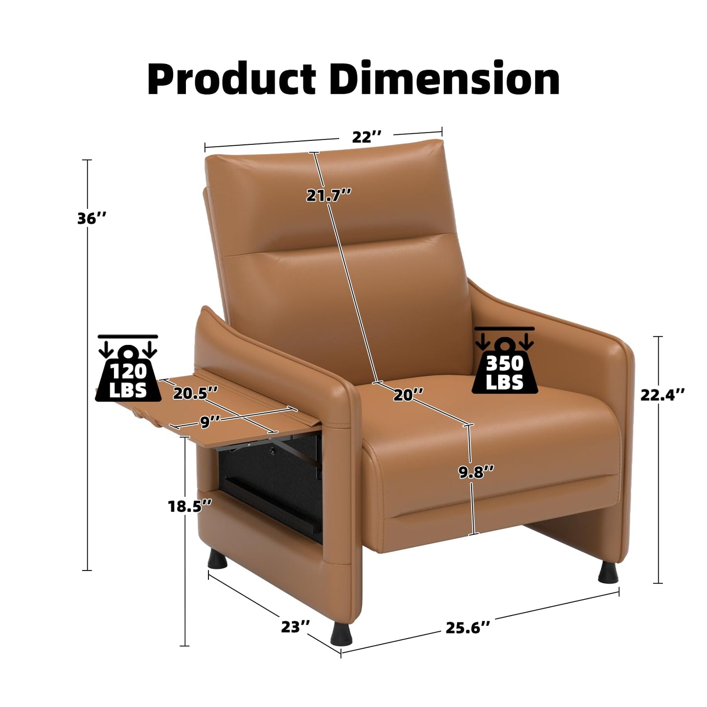 Tbillionnext Upholstered Accent Sofa, Modern Faux Leather Chair with Hidden Foldable Tray & Side Pocket, Rear Contour Arm Design, Small Accent Sofa for Bedroom, Brown