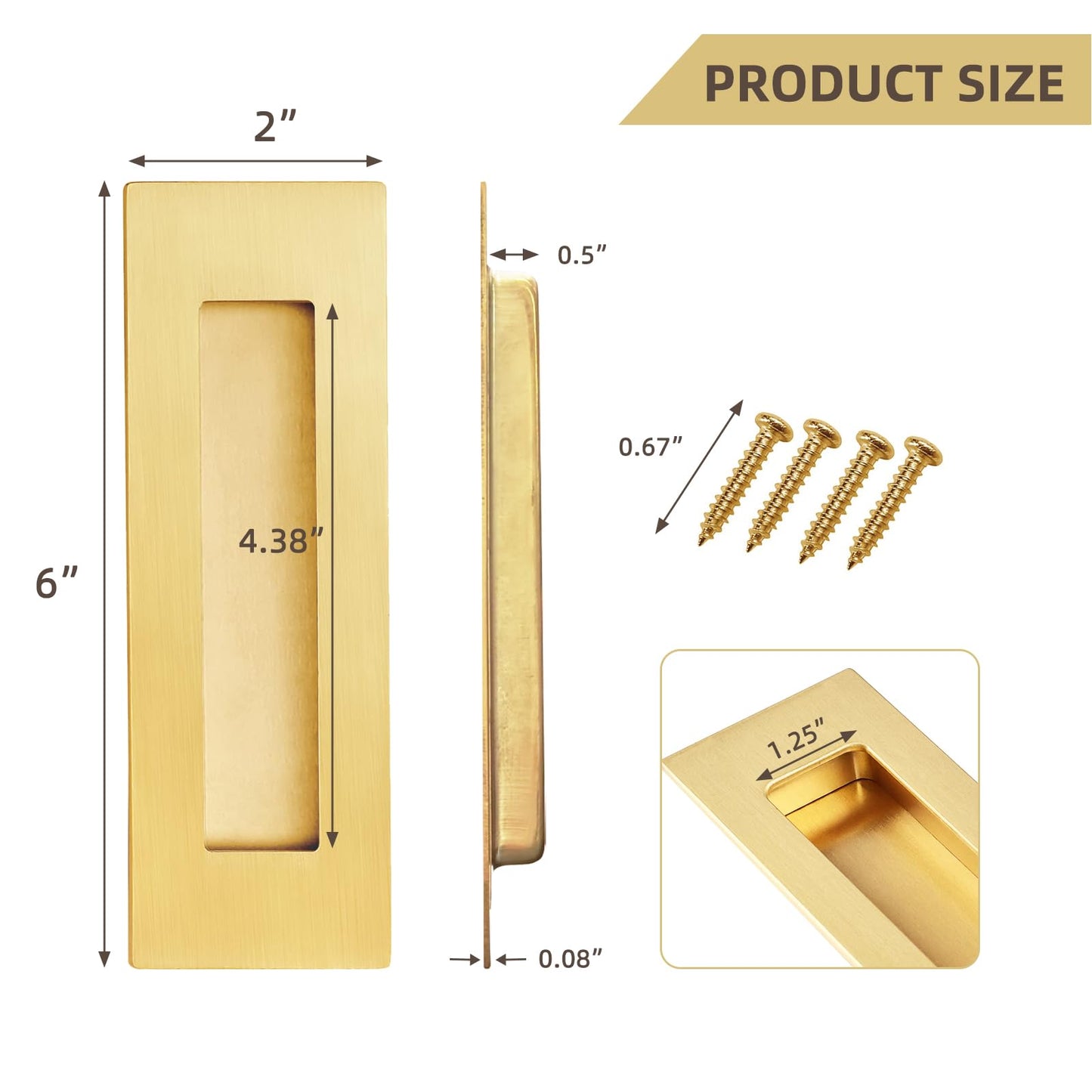 senharvest Pocket Door Handles and Edge Pull Brushed Brass, 6Inch Handles Hardware Latch,Recessed Finger Flush Pulls,for Closet,Sliding,Barn Door
