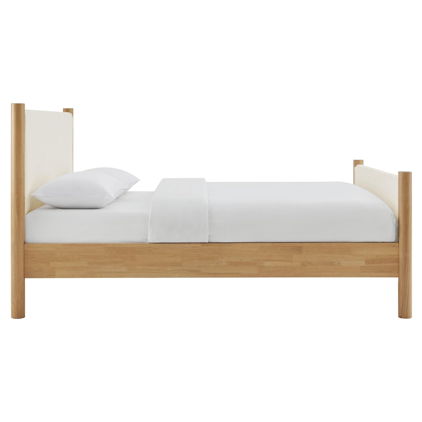 Modway Maven King Size Bed Frame in Feather Oak with Upholstered Boucle Headboard and Footboard – Wood King Platform Bed Frame – No Box Spring Needed