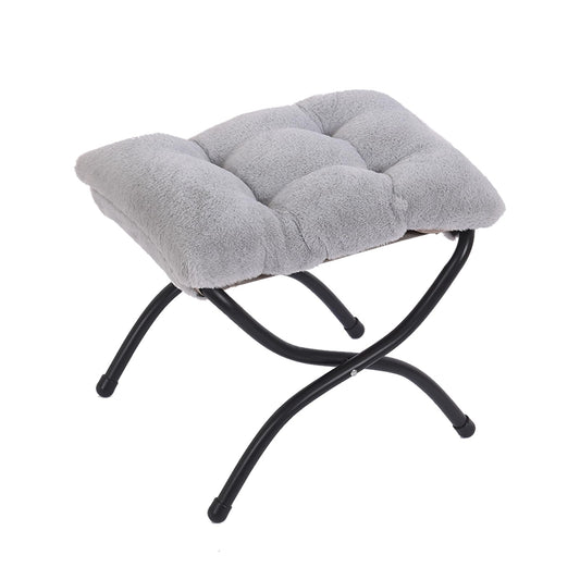 Welnow Folding Foot Stool, Upholstered Small Accent Ottoman with Detachable Thick Cotton Cushion Padded Sofa Stool and Metal Frame for Lazy Chair, Living Room, Bedroom, Plush Grey