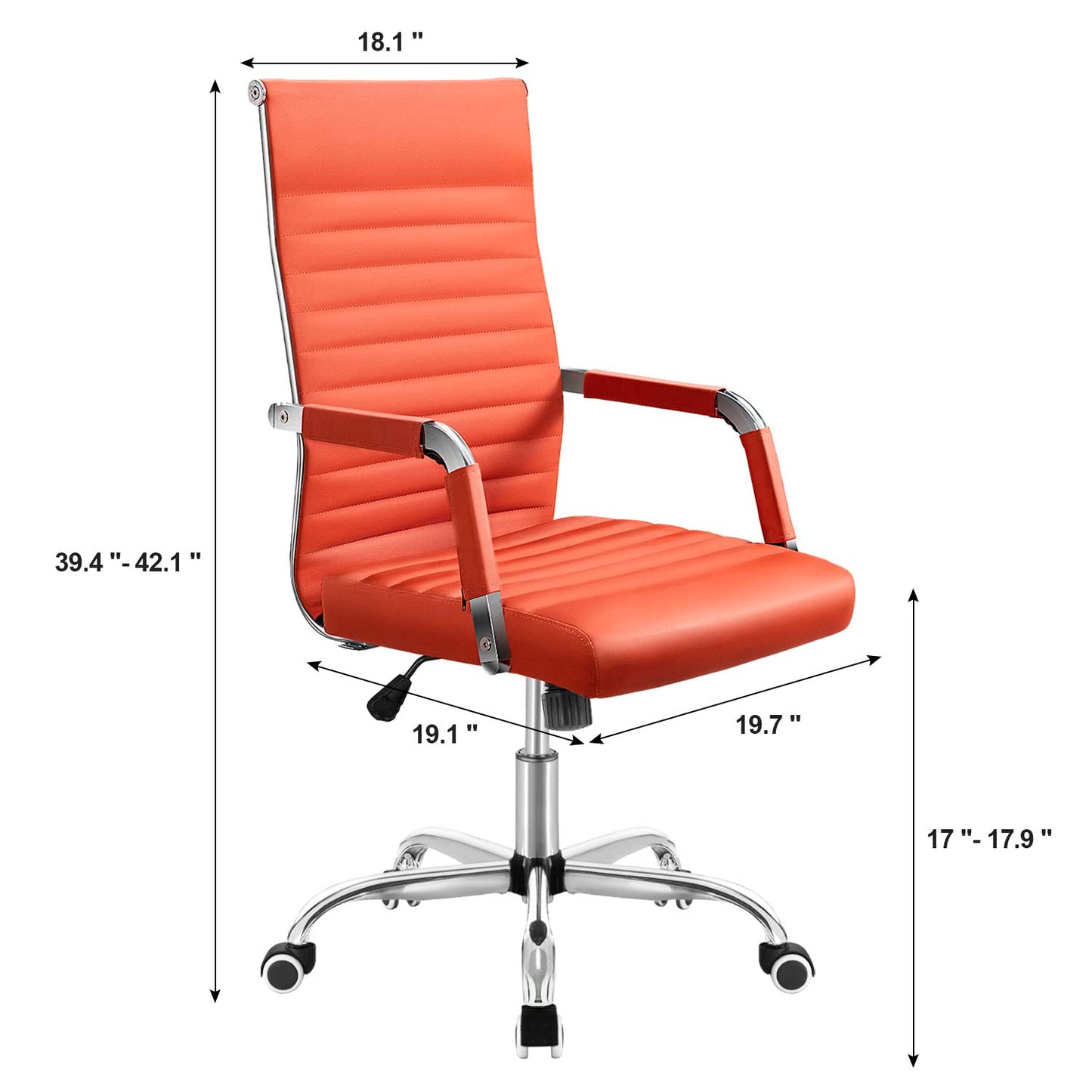 Shahoo Ribbed Office Chair, Mid-Back PU Leather Office Chair Executive Task Chair with 360° Swivel Wheels for Conference Room, Home Offices (Orange)