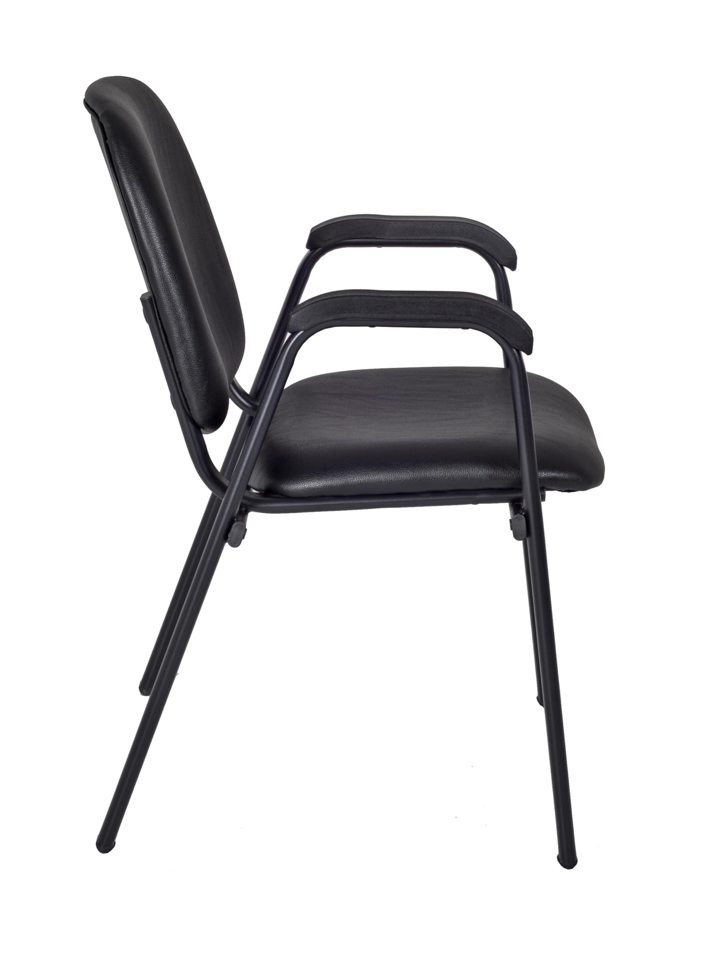 Romig Ace Vinyl Guest Stacking Chair with Arms, Durable and Comfortable Upholstery, Sturdy Steel Frame, Stackable Design for Office, Reception, and Conference Areas - Midnight Black