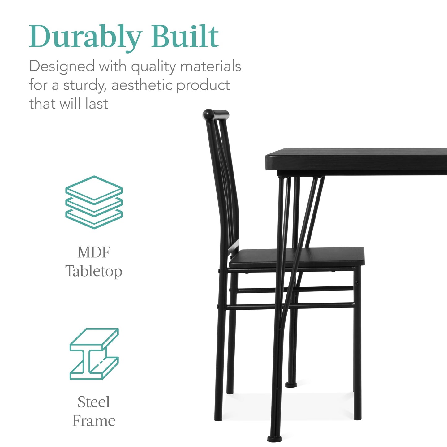 Best Choice Products 5-Piece Metal and Wood Indoor Modern Rectangular Dining Table Furniture Set for Kitchen, Dining Room, Dinette, Breakfast Nook w/ 4 Chairs - Black