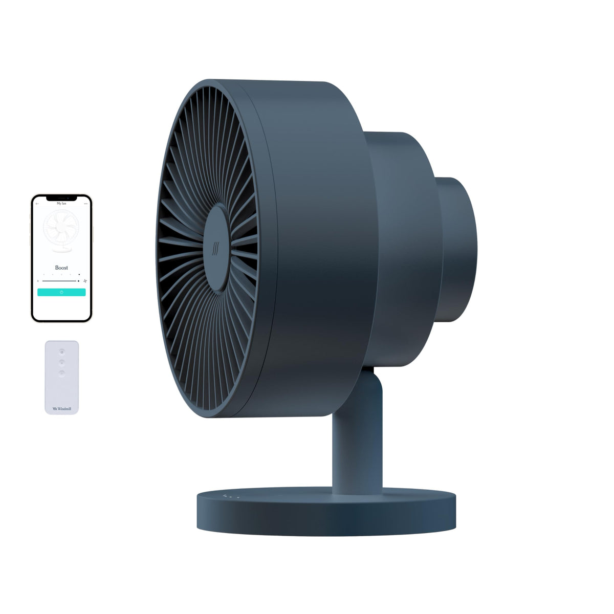 Windmill Smart Fan – Ultra-Quiet 2-in-1 Air Circulator with Remote – 5-Speed Compact Cooling Fan – Whisper-Quiet - App Compatible – Marine