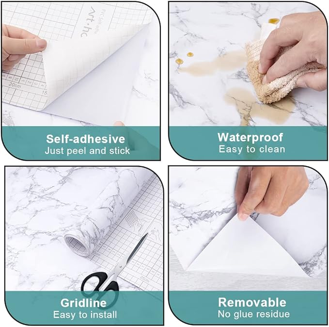 Arthome 60 x 508 cm Peel and Stick Marble Contact Paper, Self-Adhesive