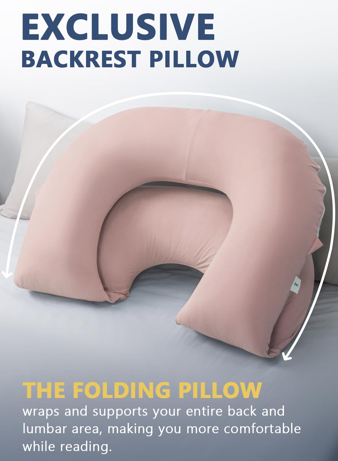 INSEN Reading Pillow, Back Pillow for Sitting in Bed for Reading, Nurse & Relax, Reading Pillow for Adults, Moms & Kids, Sit Up Pillow for Bed, Natural Pink