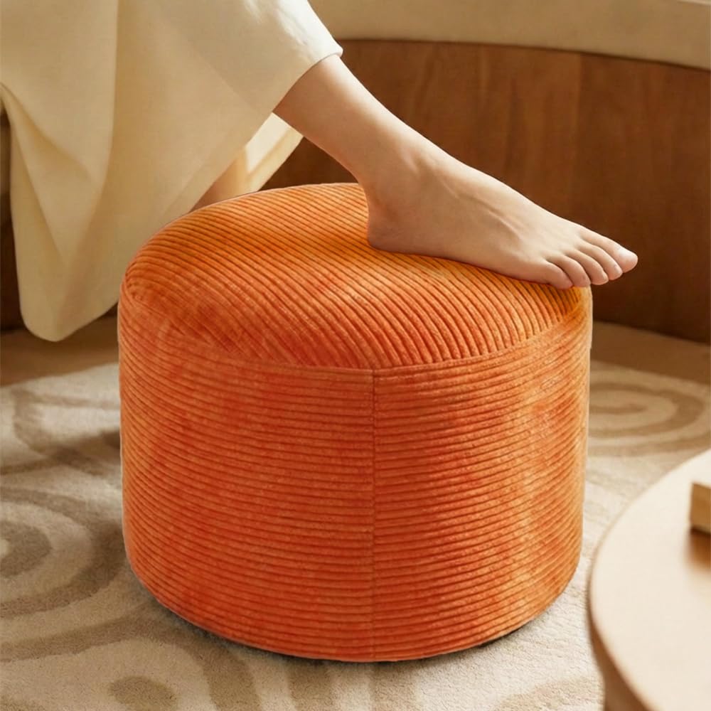 N&V Stuffed Pouf Ottoman for Bean Bag and Sofa, Soft Corduroy Cover Filled with High Density Foam Filling, 19 X 17 Foot Rest,Lime