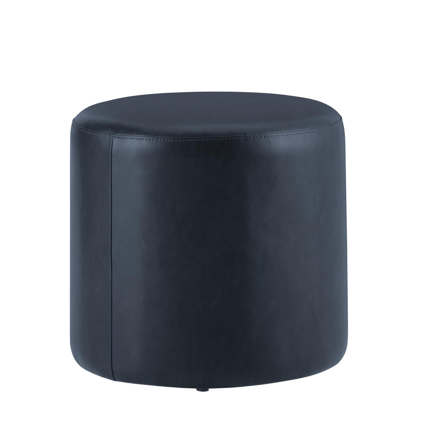 Studio Living® 19” Wentworth Ottoman Round Faux Leather Bench, Stationary Ottomans, Backless Chair, Footrest for Living Room, Footstool Office, Bedroom, Padded Seat, Navy Blue
