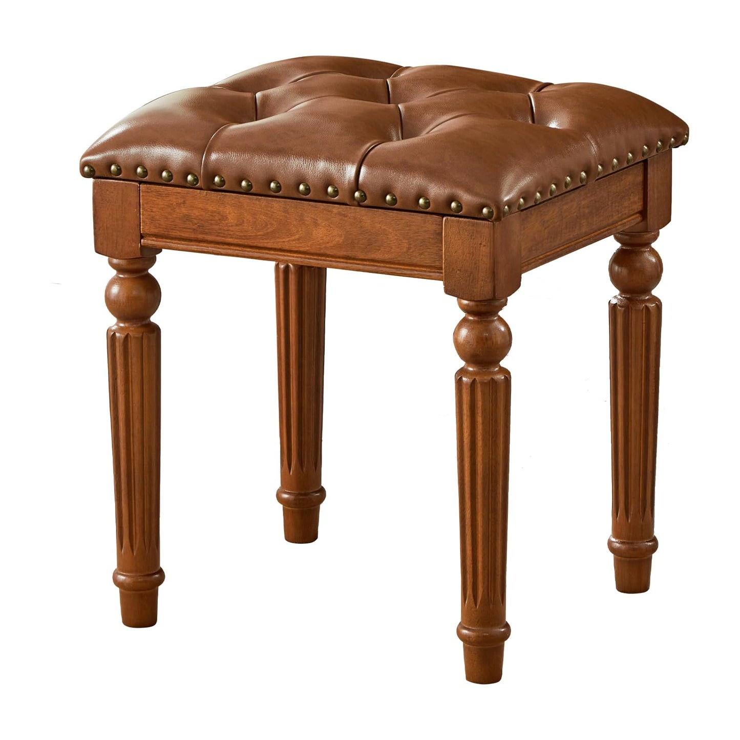 KIVSON Vanity Bench Stool with Microfiber Leather Cushion, Vanity Chair Ottoman Dressing Stool with Solid Wood Legs for Bedroom, Makeup Room, Dressing Room, Easy Assembly (Brown)