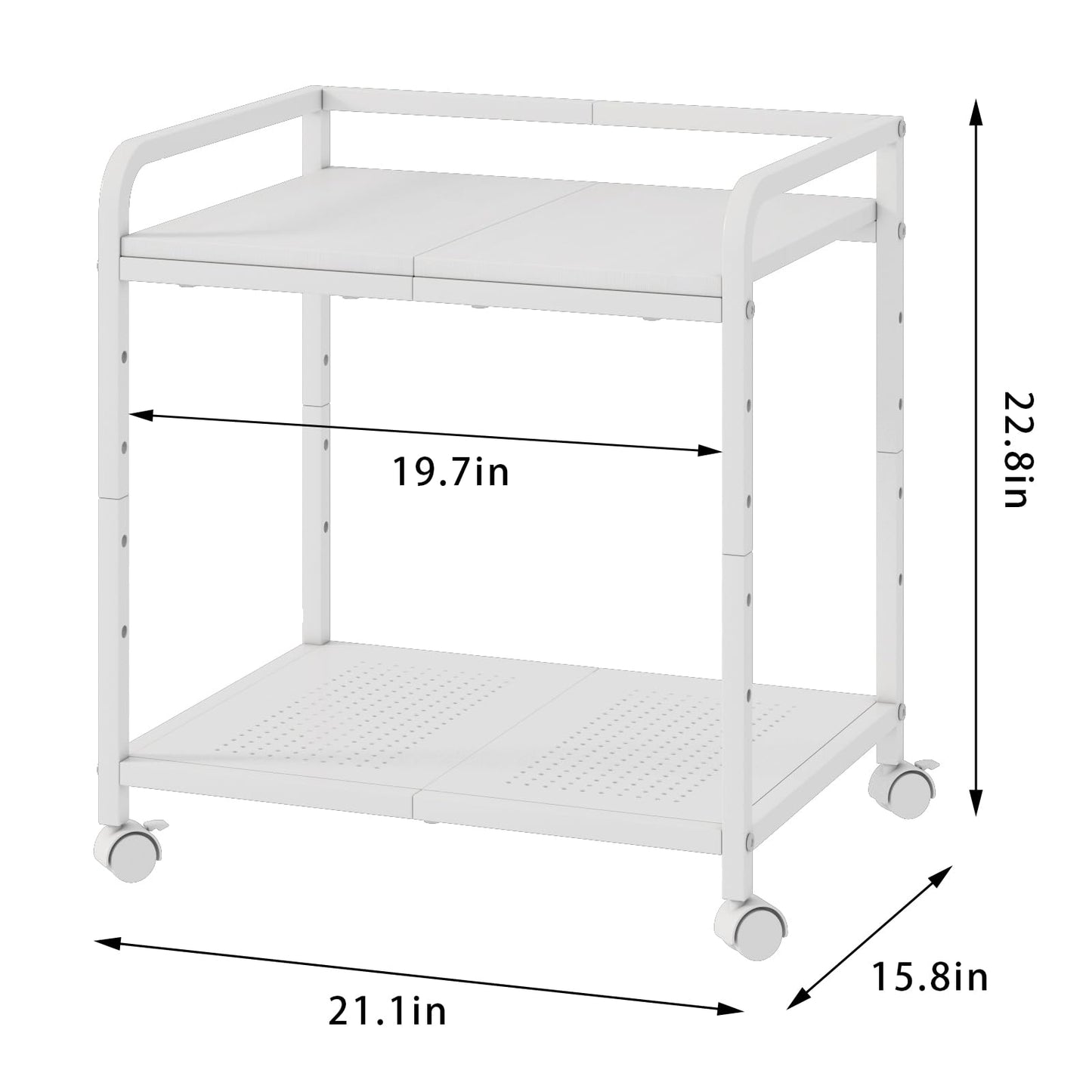 Heakrit 21"x15.8" Large Printer Stand with Storage, 2-Tier Under Desk Printer Table, Rolling Printer Cart with Lockable Wheels for Home, Office (White)