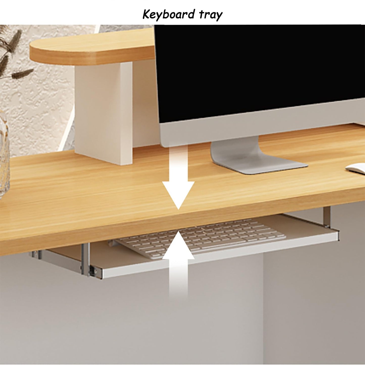 Modern LED Reception Desk with Keyboard Tray & Drawer - White Retail Checkout Counter Table (100x55x100cm) for Office, Salon, or Hotel