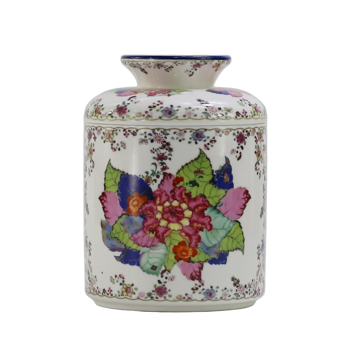 SYNWISH Tobacco Leaf Pattern Floral Round Porcelain Tissue Box Cover 6.7", Facial Tissue Holder Storage for Bathroom Vanity, Countertops, Dressers, Parlors and Offices Home Décor
