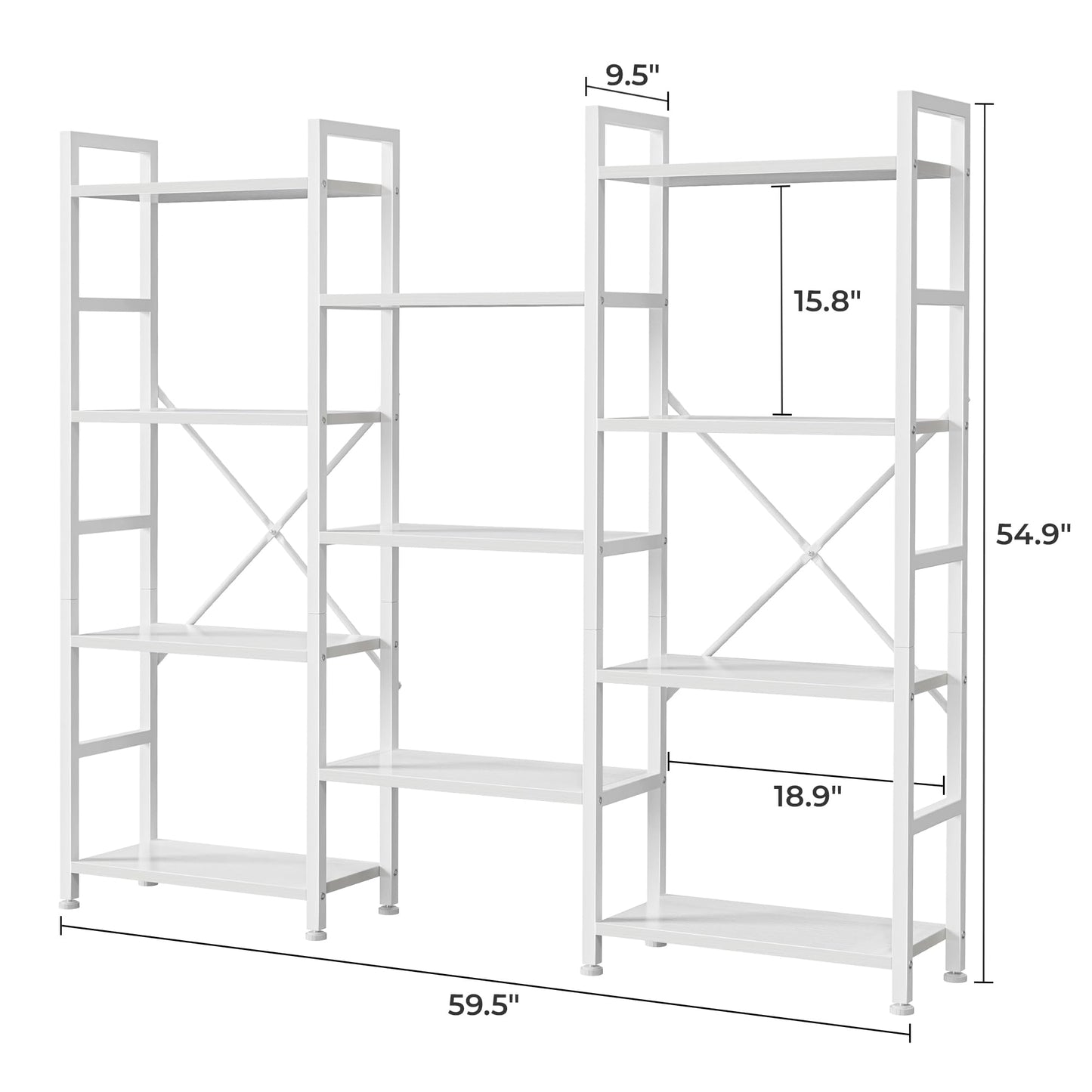 SUPERJARE Triple Bookshelf, Bookcase with 11 Open Display Shelves, Wide Book Shelf Book Case for Home & Office, 4 Tier, White