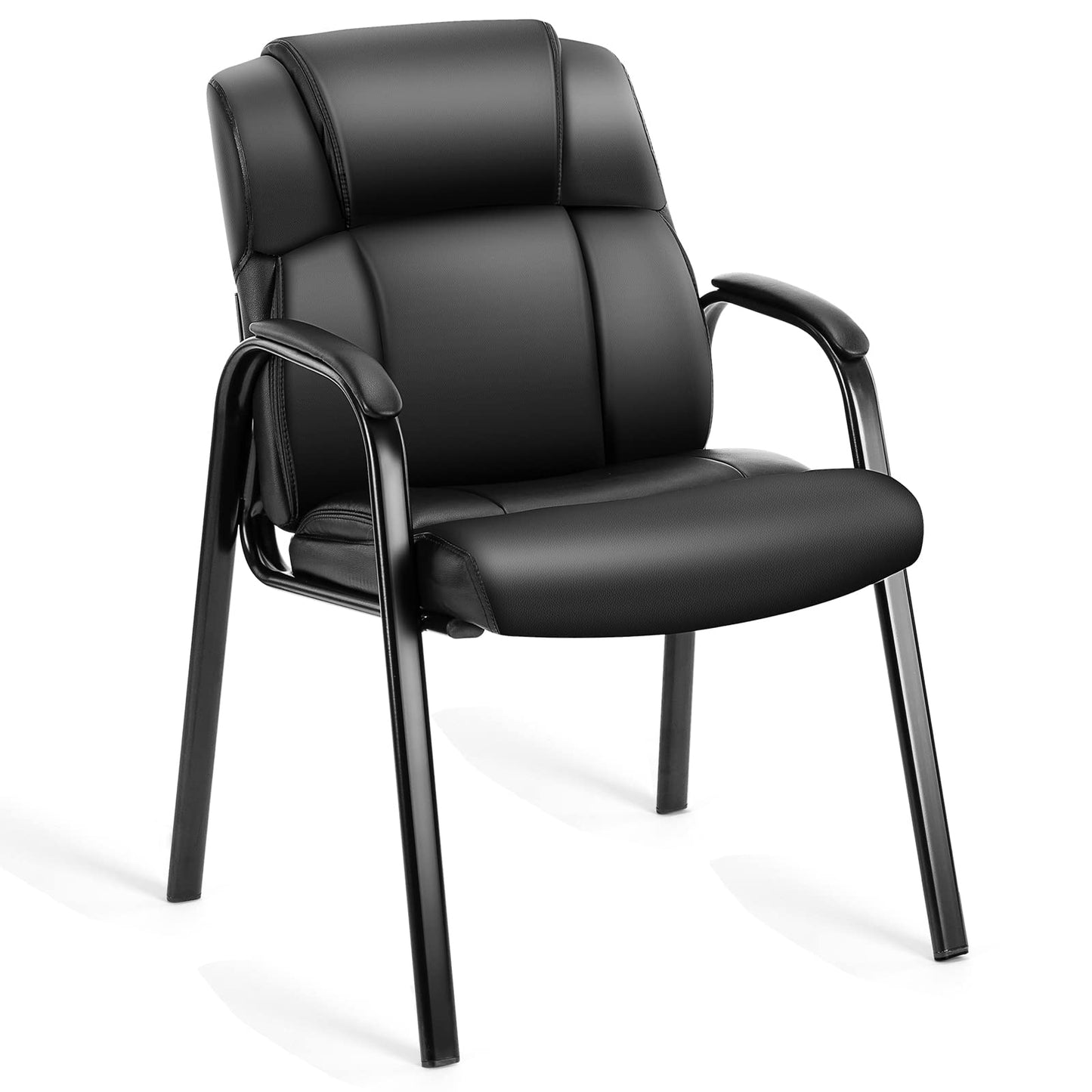OLIXIS Waiting Room Chair Set of 2, Leather Office Desk Reception Guest Stationary Side Chairs with Padded Arms for Home Conference Lobby Area Meeting Church Medical Clinic Elderly Student