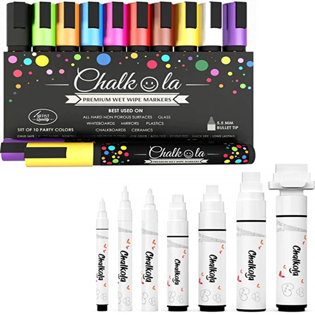 Chalk Bundle- 10 Neon 6mm + 7 White Variety Chalk Markers