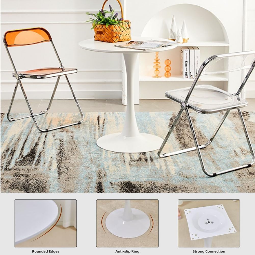 HYYTEIBL 35.1" Tulip Dining Table, White, Perfect for 2-4 People, Mid-Century Modern Style, Round MDF Top with Sturdy Base for Dining Room, Living Room, Cafe