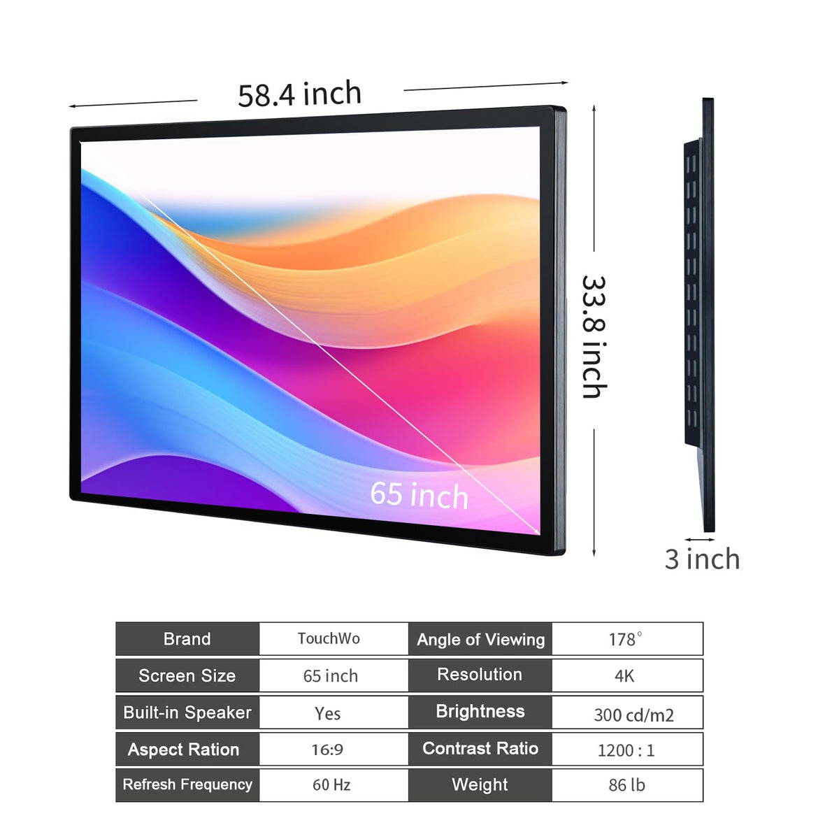 TouchWo 65 inch Interactive Touchscreen Monitor, Smart Board with 4K Display, Win-11 Electronic Whiteboard Touch Screen PC for Office and Classroom, Core i7 RAM 8G & ROM 512G