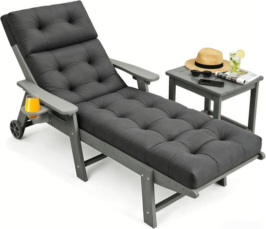 Outdoor Chaise Lounge Cushion, Waterproof 74.4x22x4.7 Inch Thick Cotton Filled