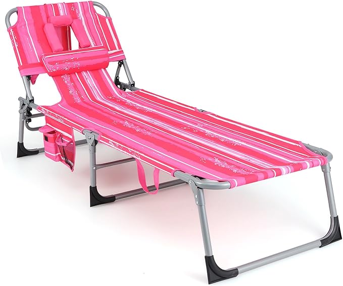 Goplus Tanning Chair, Folding Adjustable Patio Lounge Chair
