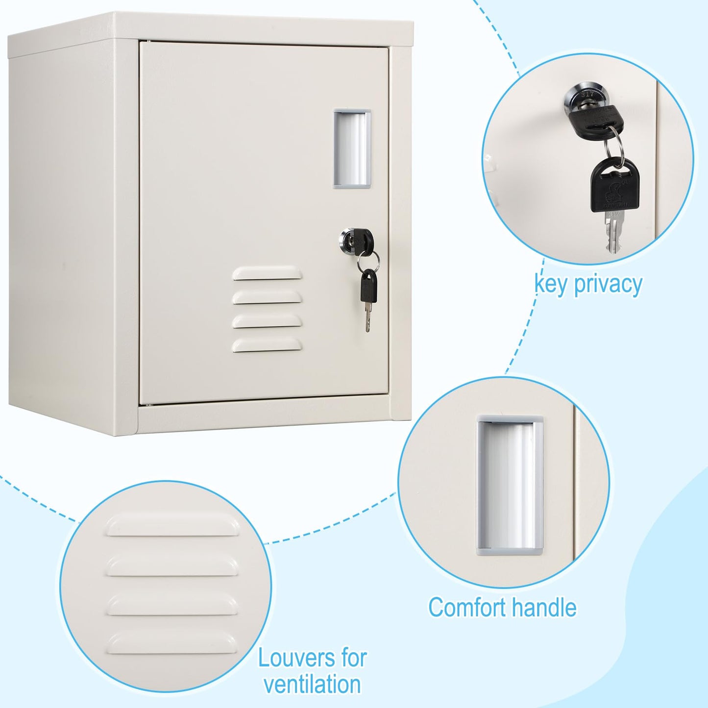 Suzile Lockable Storage Cabinet Metal Lockable Steel Storage Cabinet Organizer Lockers for Employees Vertical Metal Cabinets End Side Table Steel Bedside with Shelf(White)