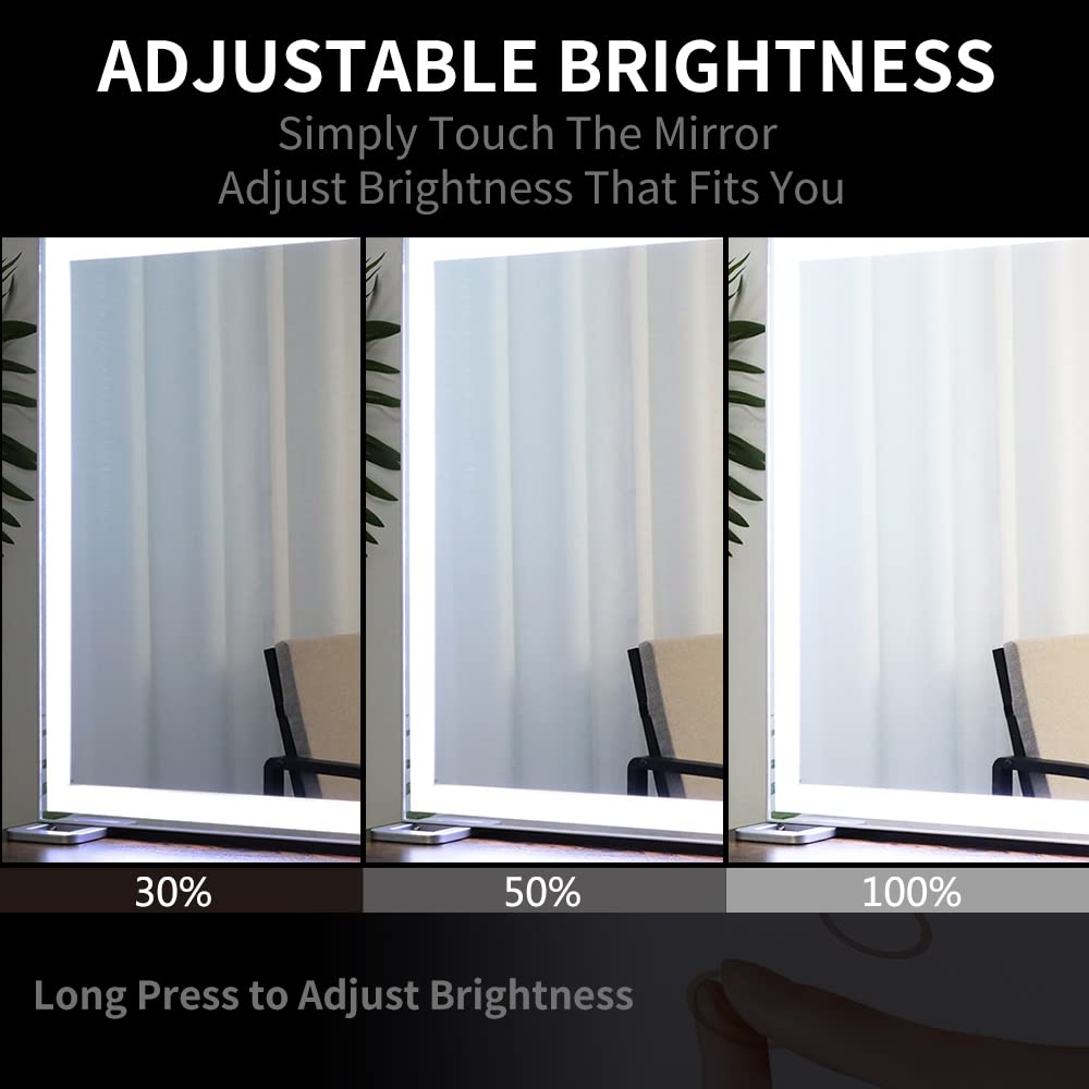 BEAUTME Large Vanity Mirror with Lights L36.2 X H26.8 inch, Lighted Tabletop/Wall Hollywood Makeup Mirror for Dressing Room & Bedroom,3 Color Modes with Dimmer,Silver