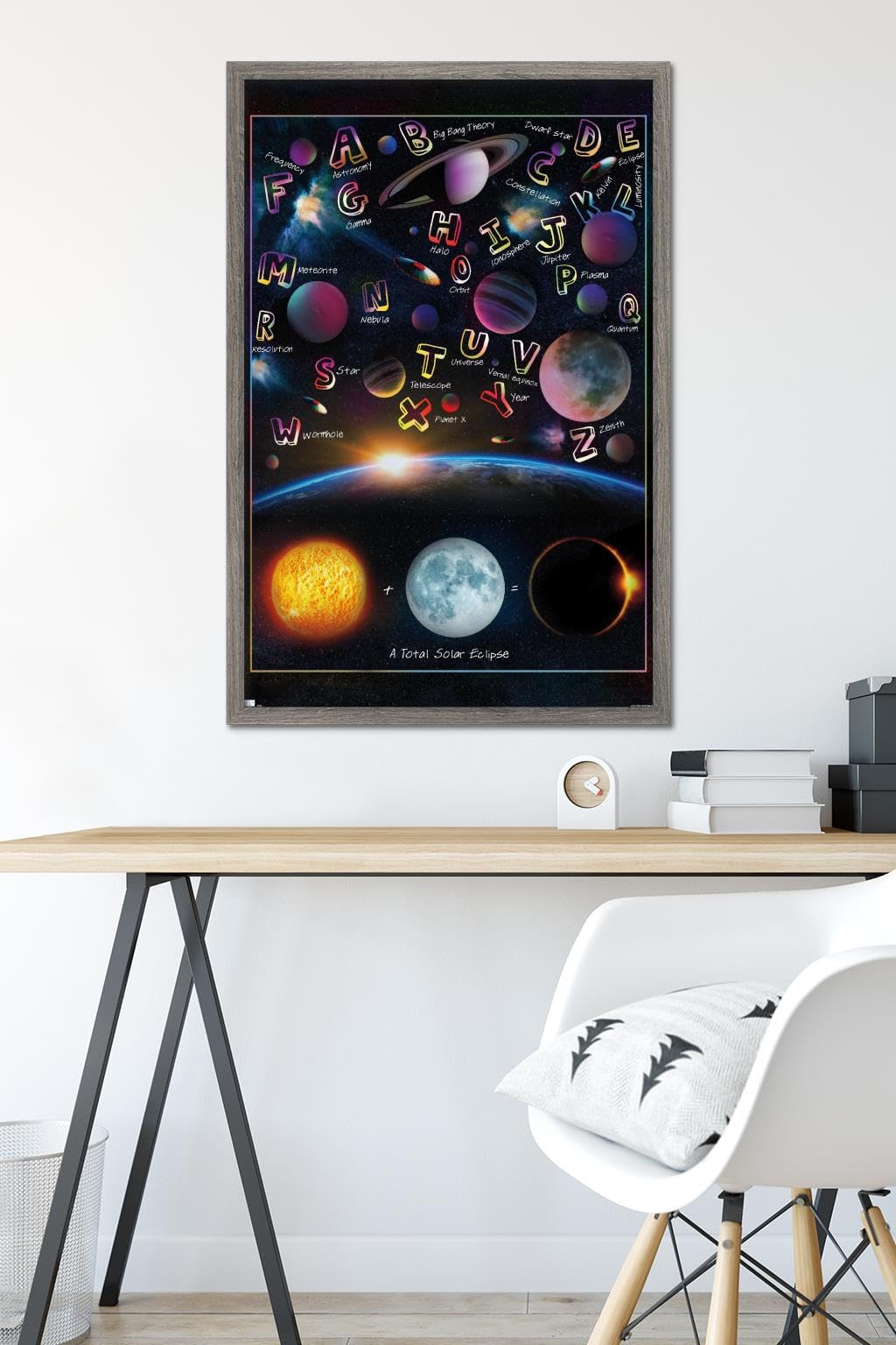 Trends International Ali Chris - The Solar System: Total Eclipse Letters Wall Poster, 34L x 22.4W, Barnwood Framed Version