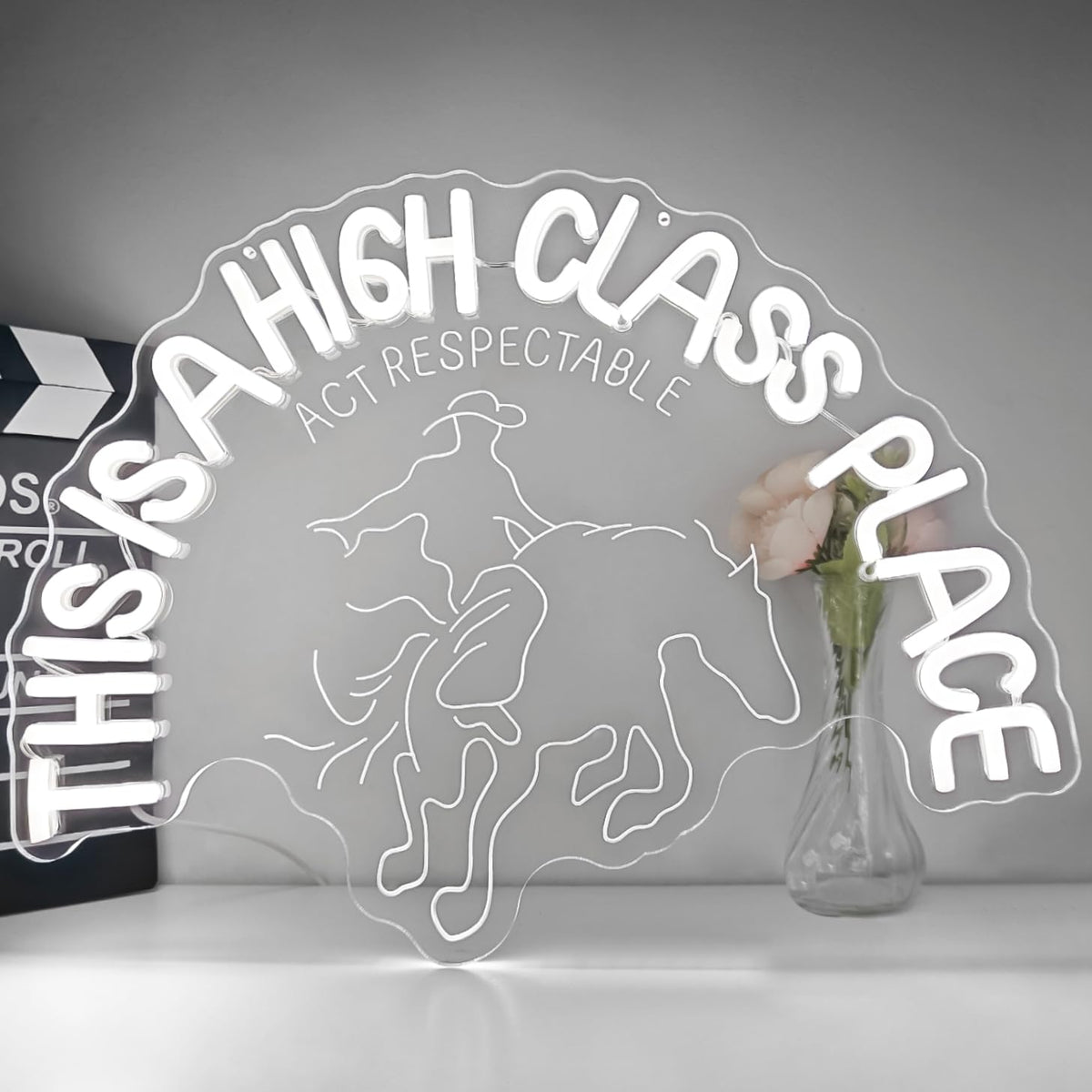 This is a High Class Place Neon Sign 3d Carving Western Neon Sign for Wall Decor Cowboy Ride a Horse Led Signs Dimmable Western Neon Light Up for Cowboy Party Cowgirl Room Restaurant Ranch