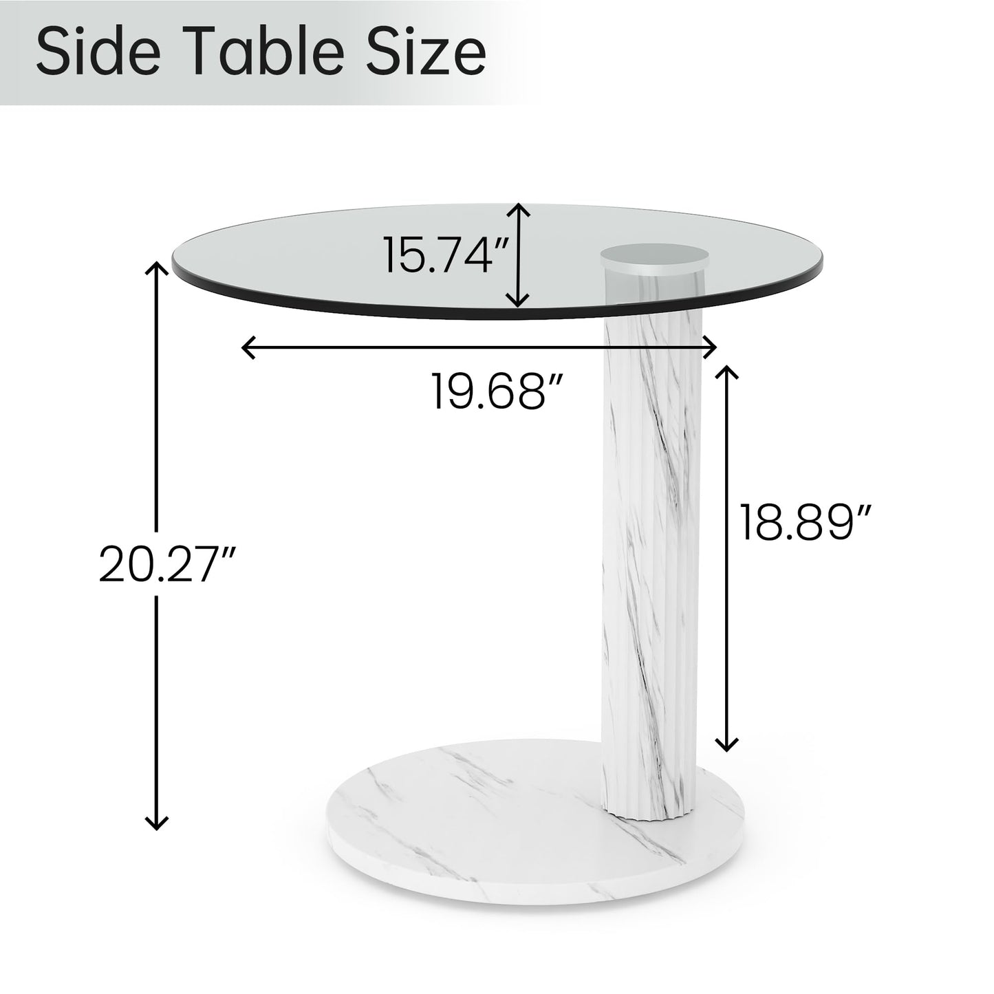 Hooseng Glass Round Coffee Table End Table, 22-Inch Modern Tempered Transparent Glass Top,Perfect for Living Room,Cafe,Home,and Office(White)