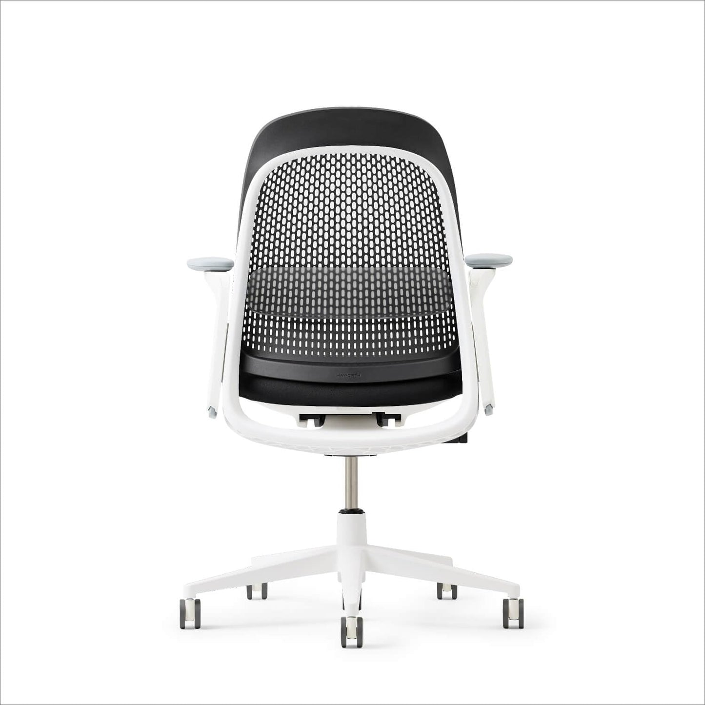 Haworth Breck Office Chair - Ergonomic Desk Seat with Height-Adjustable Lumbar Support, White Trim, Duo-Tone Hard Casters,and 4D-Arms (Coal)