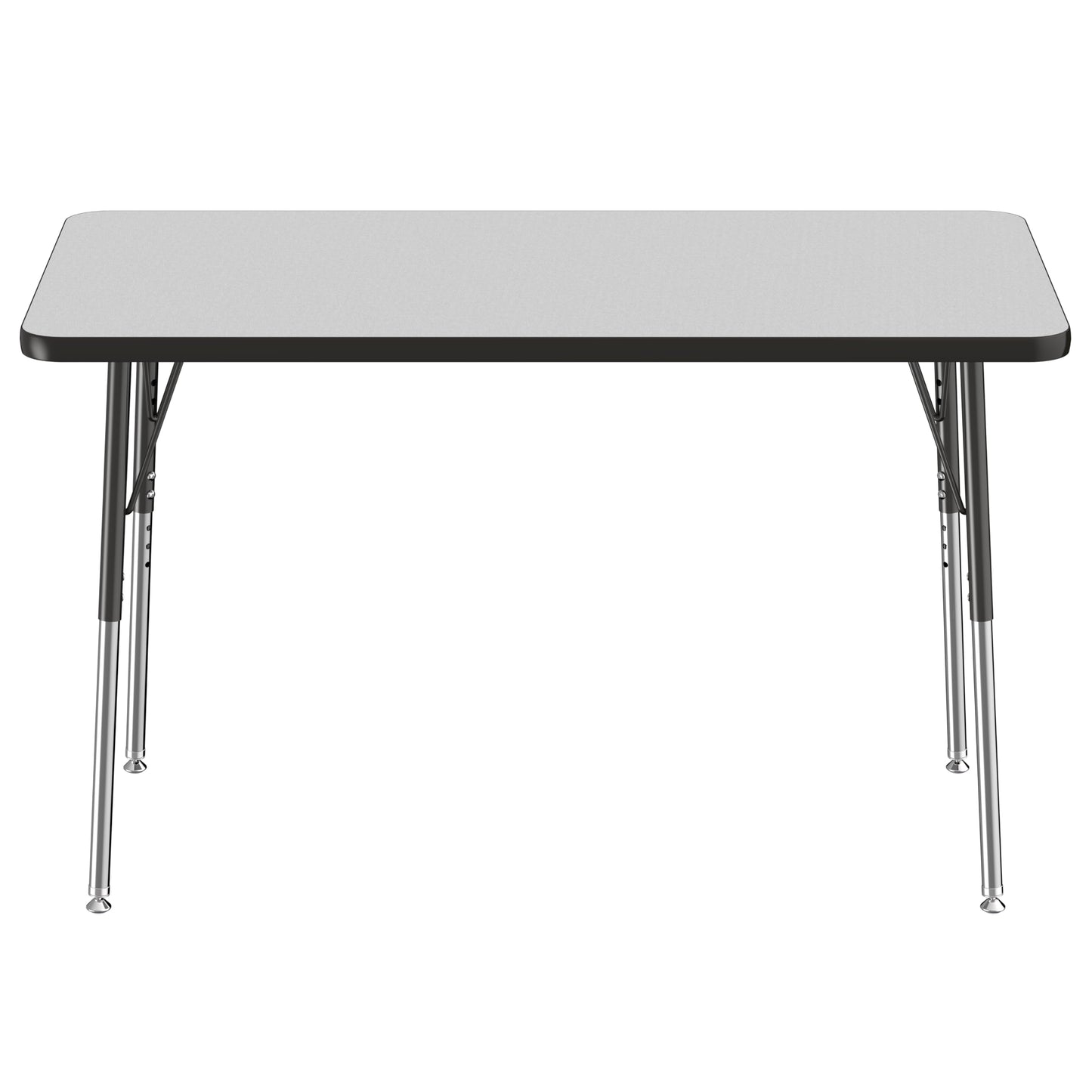FDP Rectangle Activity School and Office Table (24 x 48 inch), Standard Legs with Swivel Glides, Adjustable Height 19-30 inches - Gray Top and Black Edge
